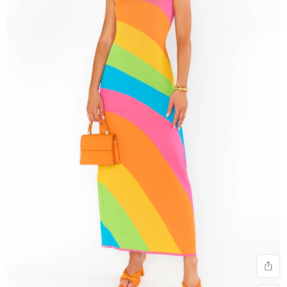 Show Me Your MuMu Rainbow Stripe Maxi Dress in Orange, Pink, Blue, Yellow, Green